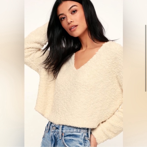Free People | Cream Textured Knit Cropped Boxy Popcorn Pullover - Picture 3 of 15